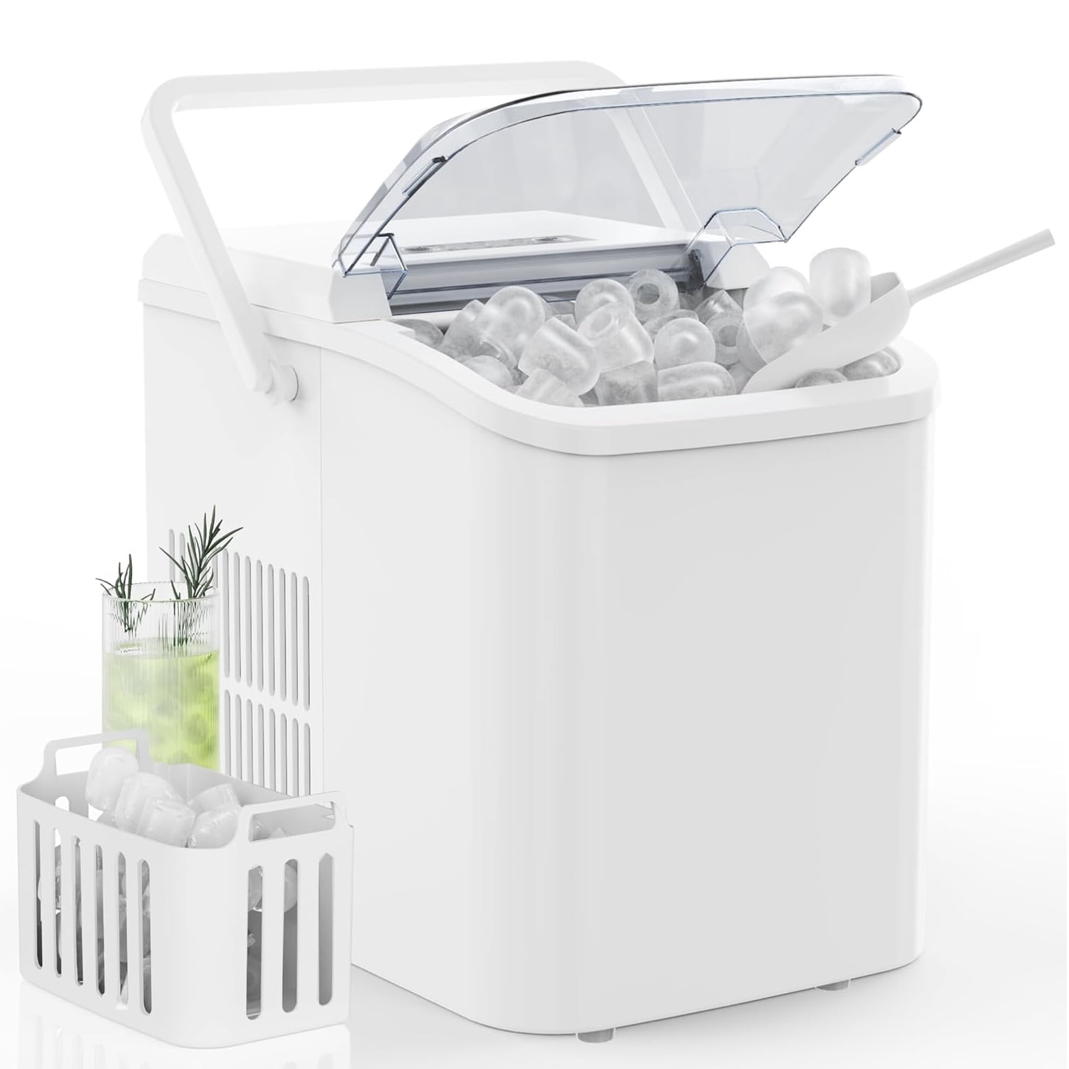 Countertop Ice Maker with Handle, 6 Bullet Ice Cubes in 9 Mins, 24lbs/26.5Hrs, Portable Ice Machine for Home, Kitchen, RV, Camping
