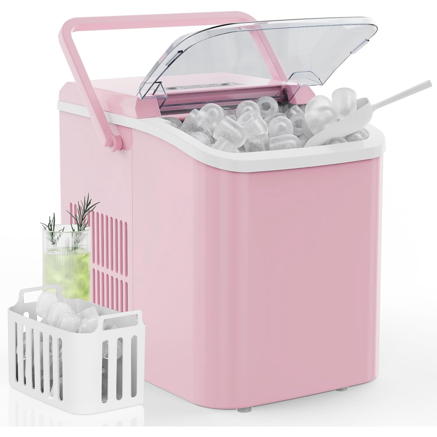 Countertop Ice Maker with Handle, 6 Bullet Ice Cubes in 9 Mins, 24lbs/26.5Hrs, Portable Ice Machine for Home, Kitchen, RV, Camping