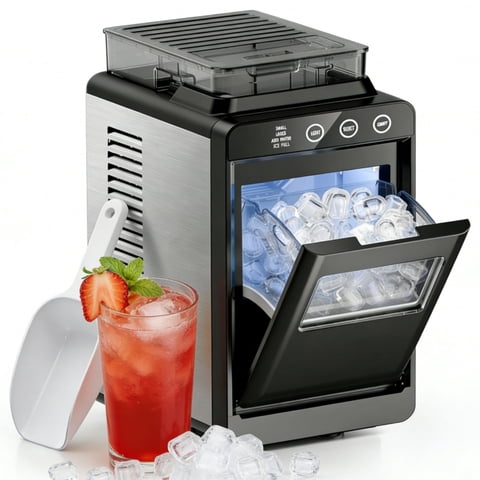 Countertop Ice Makers,26 Lbs/Day,8 Pcs in 6 Mins,Portable Ice Maker Machine with 1.2L Top Water Tank,Self-Cleaning,Interior Lighting,2 Sizes of Bullet Ice for Home/Office/Party/Kitchen/RV(Black)