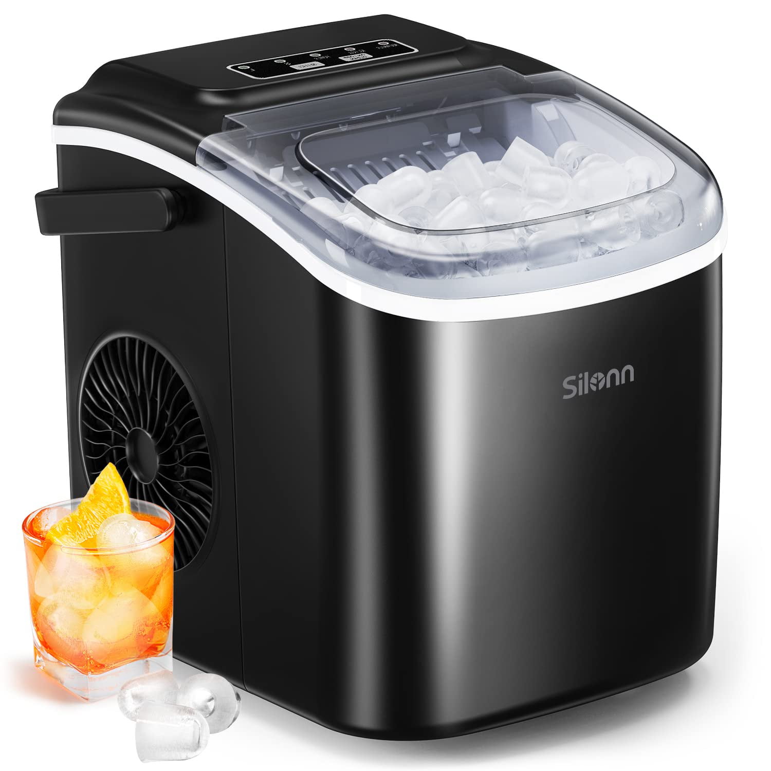 JALANTEK Counter top Ice Maker Machine with Self-Cleaning, 9 Ice Cubes  Ready in 8 Minutes, 26lbs Bullet Ice Cubes in 24H, with Ice Scoop and  Basket.