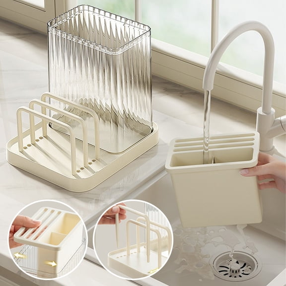 Countertop Knife Rack Storage with Drainage and Water Tray, Plastic Kitchen Knife Holder for Multiple Knives, Safe Vertical Insertion, 7.87 x 7.68 x 6.3 Inch