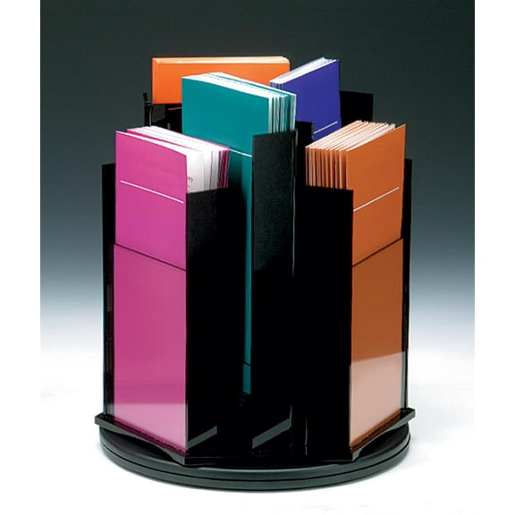 Countertop Literature Stand with Rotating Design for 4x9 Brochures, 6 Tiered Pockets - Black Acrylic with Clear Front Panels (TT6)