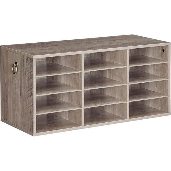 Countertop Mail Sorter Organizer, Wooden Literature Organizer, Student Mailbox for Classroom, Desktop Bill Organizer for Office Home School, 12 Compartments, Greige