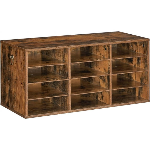 Countertop Mail Sorter Organizer, Wooden Literature Organizer, Student Mailbox for Classroom, Desktop Bill Organizer for Office Home School, 12 Compartments Rustic Brown