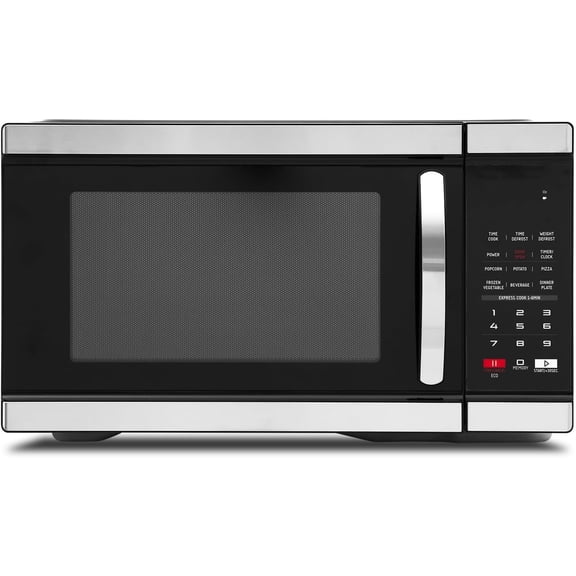 Countertop Microwave Oven 1000 Watts, Digital Ovens 1.1 Cu. Ft with 10 Power Levels, 6 - Presets, Express Cooking, Eco Mode, Lock, Easy Clean, Large Capacity, Stainless Steel Black