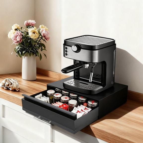 Countertop Microwave Rack, Microwave Stand with Drawer & Shelf, Countertop Organizer for Microwaves, Coffee Machine