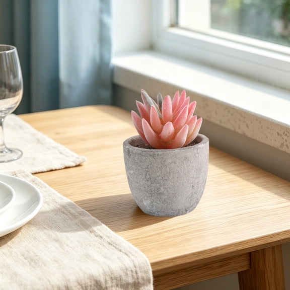 Countertop Mini Decor, White Pot Artificial Plastic Potted Greenery, Small Tabletop Ornament, Zero Upkeep Plant for Home Kitchen Bar & Office Indoor Accent