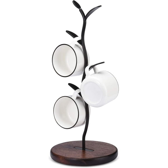 Countertop Mug Holder  Single Row Black Mug Tree for Coffee Mugs & Tea Cups, Space-Saving Kitchen Organizer & Coffee Bar Accessory with Sturdy Base