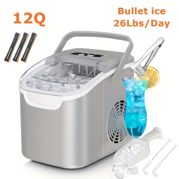 Countertop Nugget Ice Maker, 26/35 Lbs Daily Output, Multi-Ice Shapes, Self-Cleaning, Stainless Steel for Home Kitchen