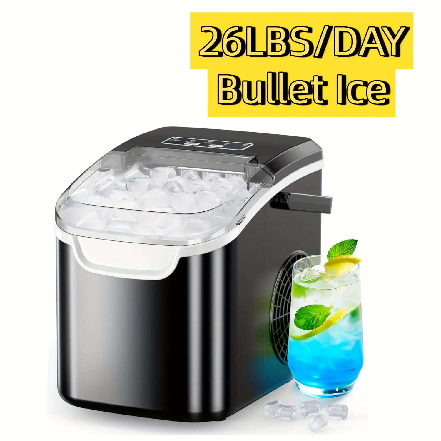 Countertop Nugget Ice Maker, 26/35 Lbs Daily Output, Pebble/Sonic/Bullet/Cube Ice, Self-Cleaning, with Ice Scoop & Basket, Silver Stainless Steel, for Home Kitchen Use