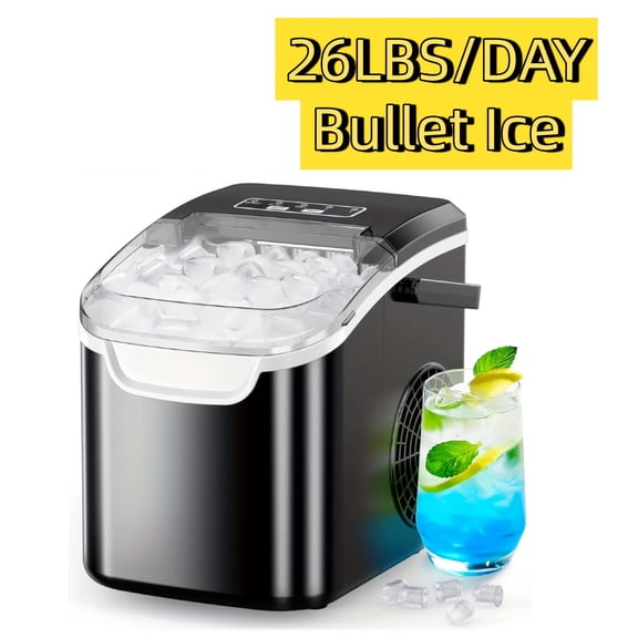 Countertop Nugget Ice Maker, 26/35 Lbs Daily Output, Pebble/Sonic/Bullet/Cube Ice, Self-Cleaning, with Ice Scoop & Basket, Silver Stainless Steel, for Home Kitchen Use