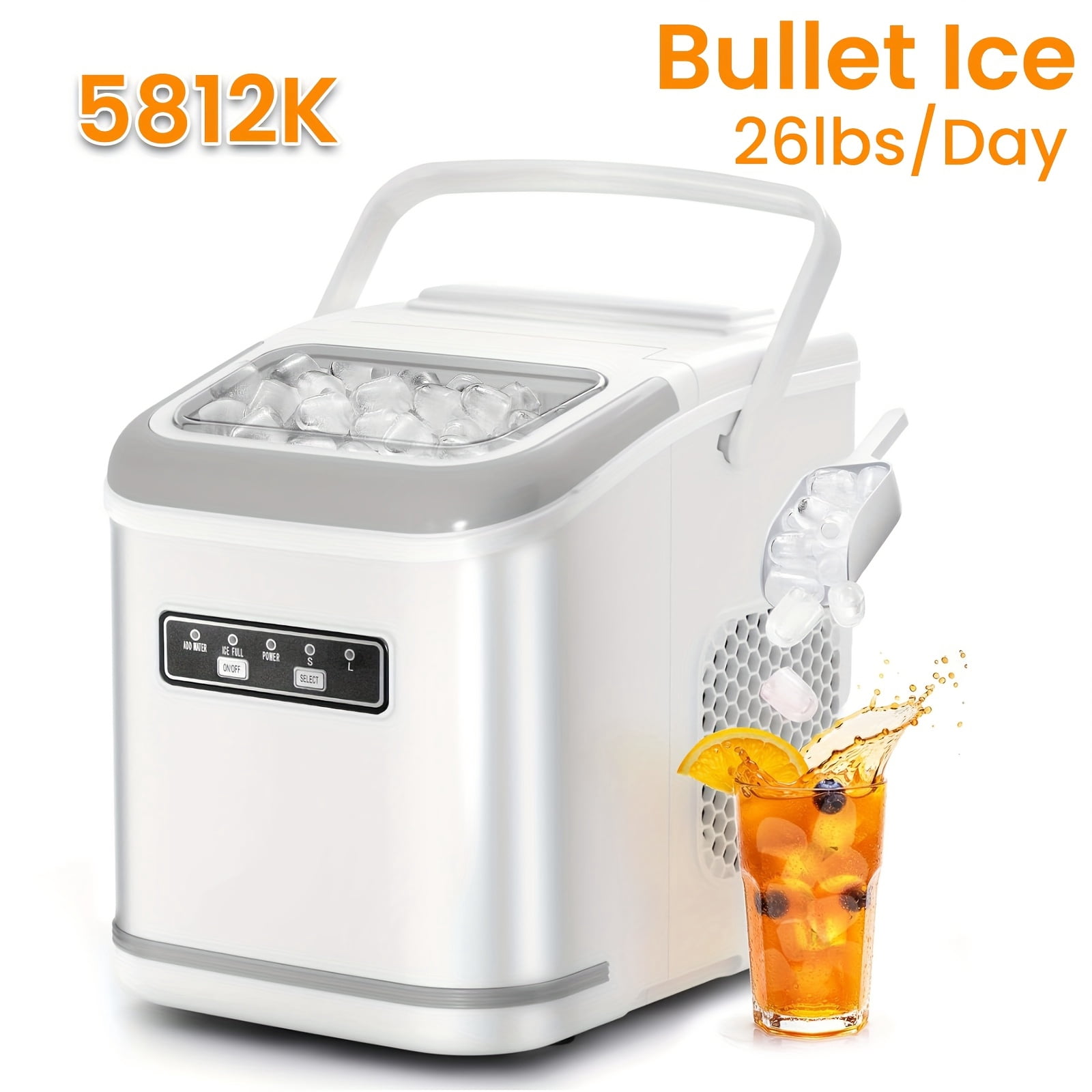 Countertop Nugget Ice Maker, 26/35 Lbs Daily Output, Pebble/Sonic/Bullet/Cube Ice, Self-Cleaning, with Ice Scoop & Basket, Silver Stainless Steel, for Home Kitchen Use