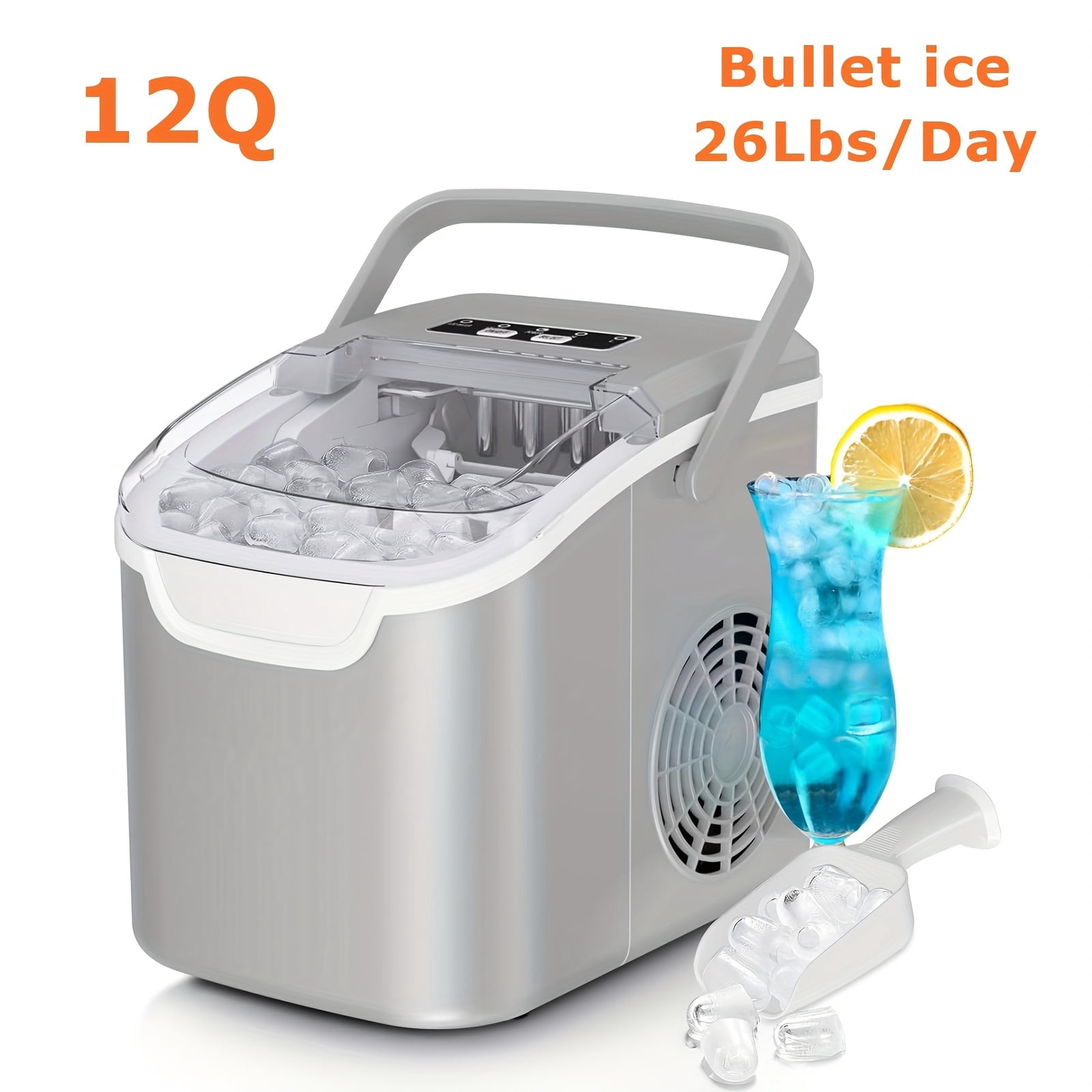 Countertop Nugget Ice Maker, 26/35 Lbs Daily Output, Pebble/Sonic/Bullet/Cube Ice, Self-Cleaning, with Ice Scoop & Basket, Silver Stainless Steel, for Home Kitchen Use