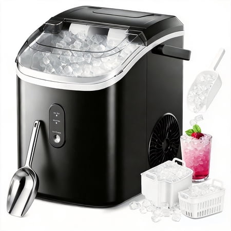 Countertop Nugget Ice Maker, 34/44Lbs Daily Output, Auto-Clean Pellet Sonic Ice Machine, Includes Ice Scoop & Basket for Home, Kitchen & Office
