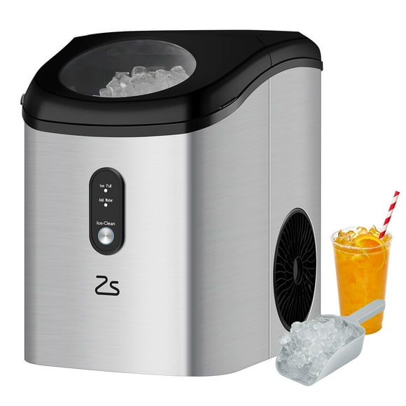 Countertop Nugget Ice Maker,34LBS/Day One Click Operation Self-Cleaning Ice Machine with Soft Chewable Pellet Ice Stainless Steel Black Countertop Ice Maker for Home Kitchen Party