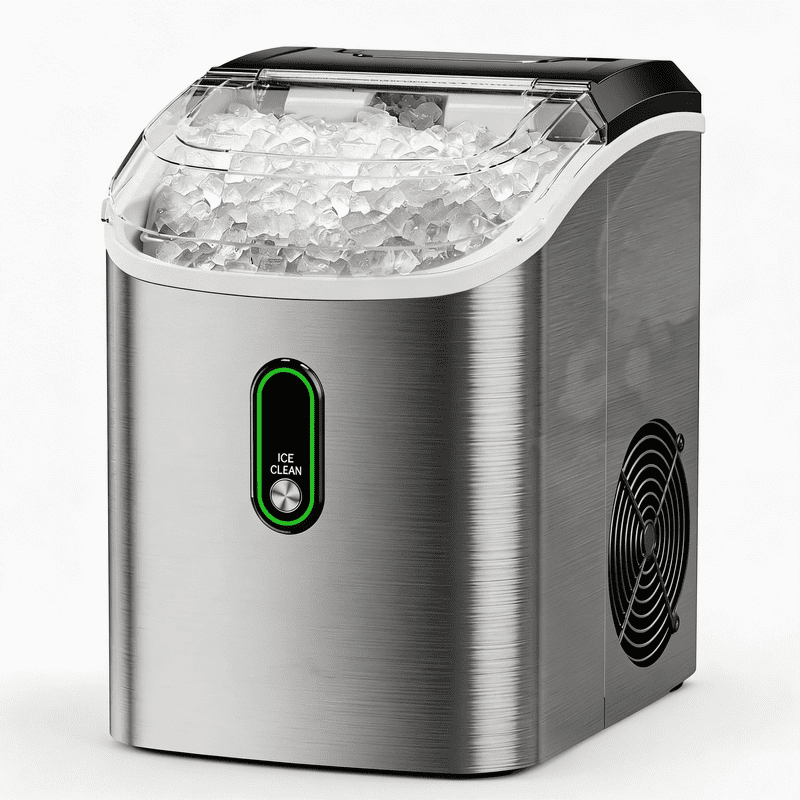 Countertop Nugget Ice Maker,Chewable Pellet Ice Machine with Self-Cleaning Function, 33 lbs/24H Portable Ice Maker for Home, Kitchen, and Office, Stainless Steel