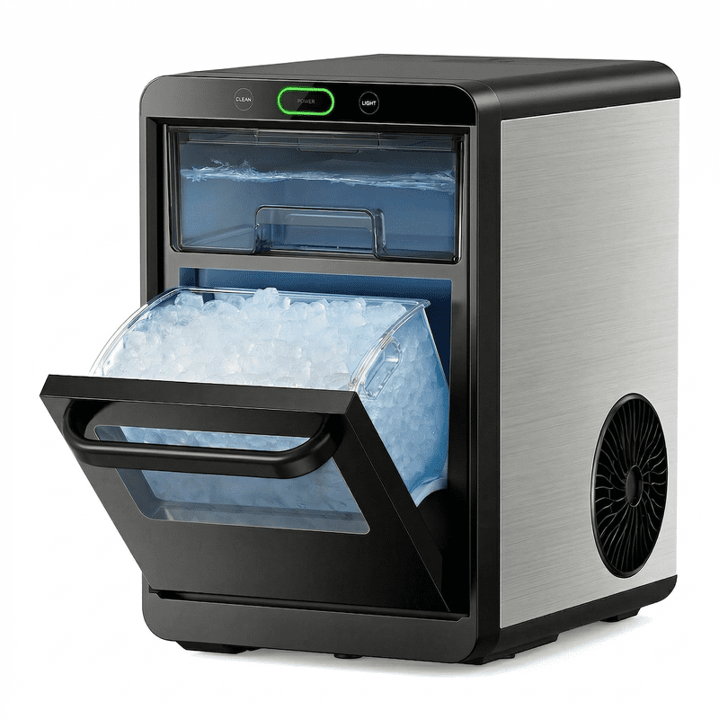 Countertop Nugget Ice Maker with Front Pull-Out Water Tank, 44 lbs/24H Pebble Ice Machine, Removable Ice Basket, Self-Cleaning Crushed Ice Maker, Stainless Steel Finish for Kitchen