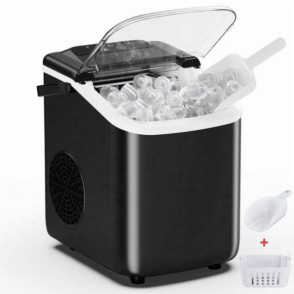 Countertop Nugget Ice Maker Machine, Portable Self-Cleaning Bullet Ice Machine with Basket Scoop Handle, 26lbs Daily Fast Ice Maker for Kitchen Office RV Outdoor Camping