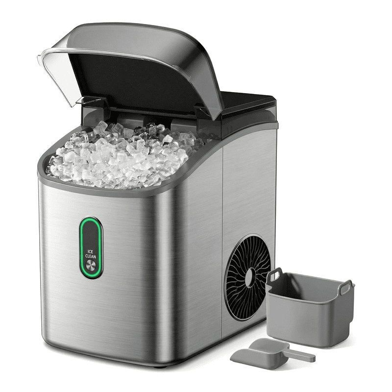 Countertop Nugget Ice Maker with Soft Chewable Pebble Ice, One-Touch Operation, Self-Cleaning Ice Machine, 33 lbs Daily Output, Stainless Steel Finish for Home, Kitchen, and Bar