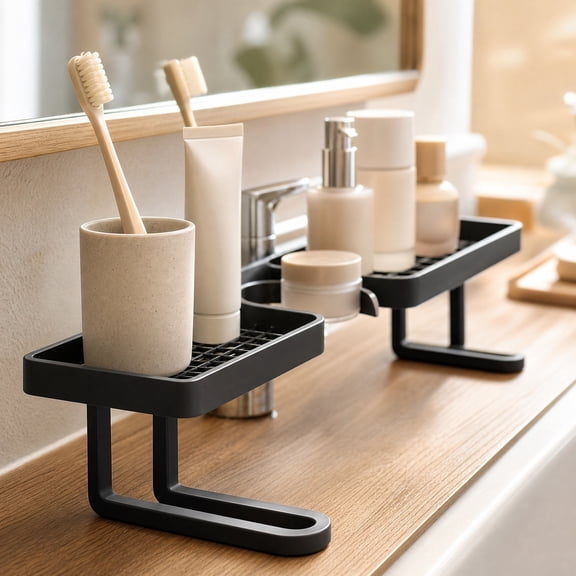 Countertop Organizer with Faucet Cutout, Space Saving Sink Shelf for Kitchen and Bathroom, No Drill Mesh Storage Rack for Soap Dispenser, Toothbrush, Sponge and Cleaning Supplies