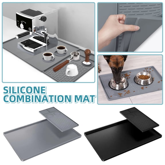 Countertop Organizer for Kitchen Use, Bar Mat for Home Bar, 20X16 Inch 2-In-1 Espresso Coffee Machine Drip Tray Mat Set, Heat Resistant Mats for Countertop, Non-Slip Black Silicone
