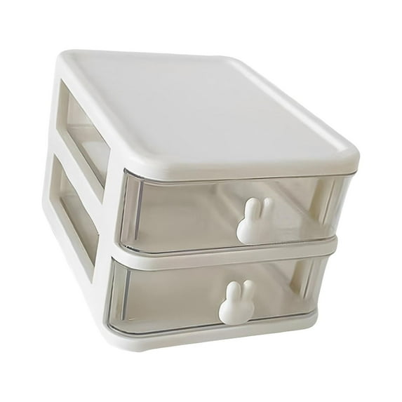 Countertop Organizer with Transparent Drawers Storage Box Large Capacity Multifunctional Cute Rabbit Decor for Jewelry, Sewing Supplies White 2 Layers