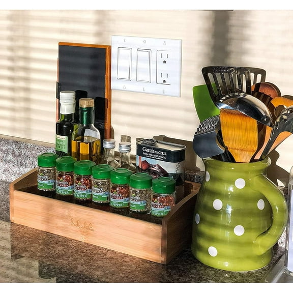 Countertop Organizer and Spice Rack Multi-Purpose Natural Bamboo Storage Shelf for Kitchen, Bathroom, or Office