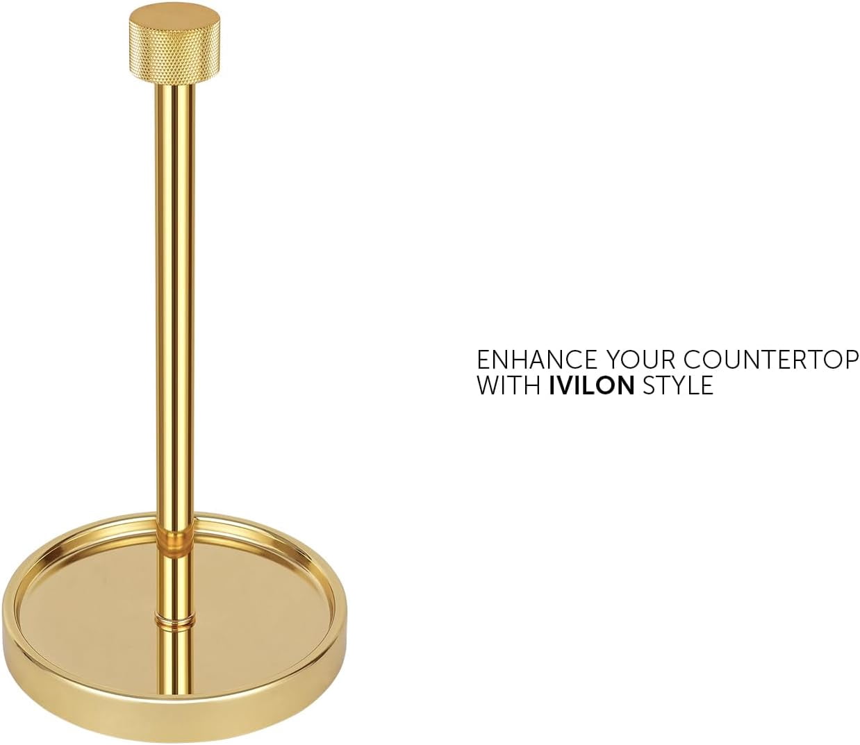 Countertop Paper Towel Holder - Modern Knurling End Cap Minimalist Design - Color Gold Polished