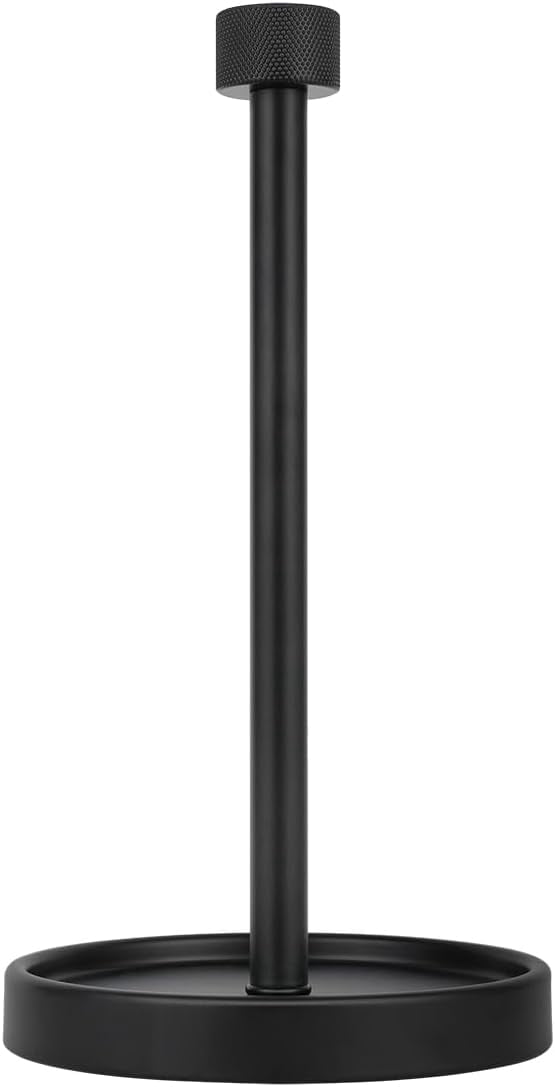 Countertop Paper Towel Holder - Modern Knurling End Cap Minimalist Design - Fits All Paper Towel Roll Sizes - Color Black