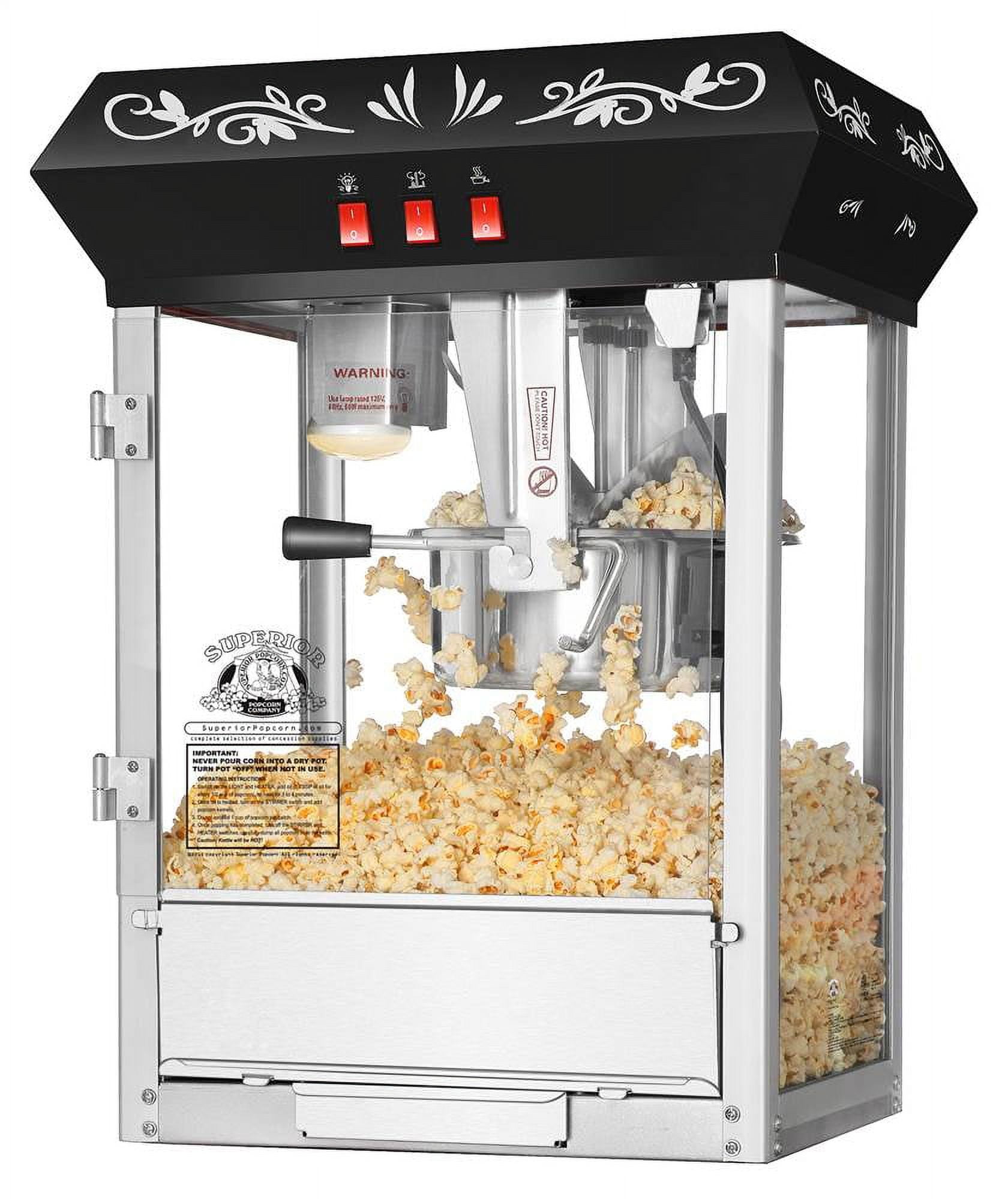 Superior Popcorn 8 oz Countertop Movie Night Popcorn Popper Machine - Black