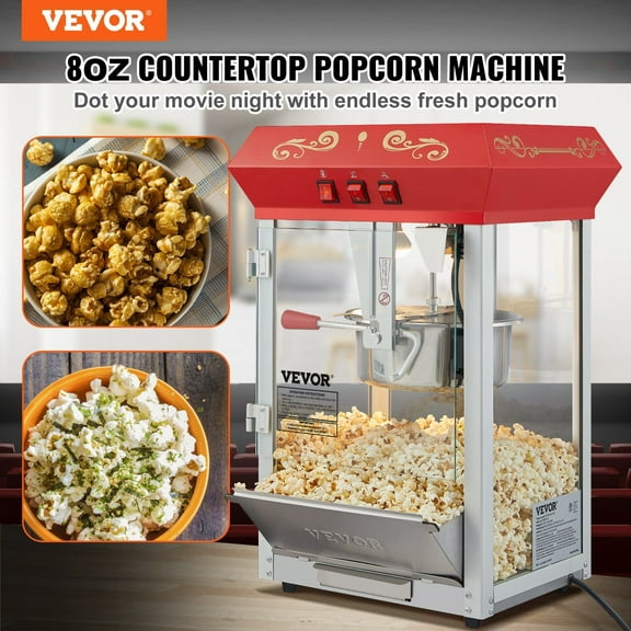 Countertop Popcorn Maker, 8 Oz Popcorn Popper Machine, 850W, Red, 48 Cups, Ideal for Family Fun