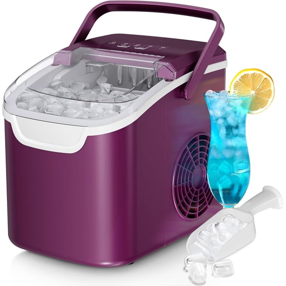 Countertop Portable Ice Maker Machine, 8 Ice Cubes in 6 Mins, 26Lbs/Day Output, 2 Sizes Bullet Ice, Energy Saving Mini Ice Machine with Ice Basket & Scoop, Black for Home, Party, Travel, Camping & Ba