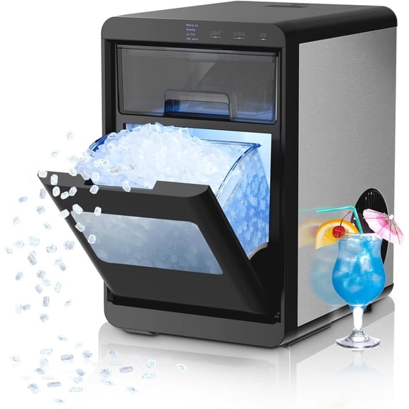 Countertop Portable Ice Maker Machine, 8 Ice Cubes in 6 Mins, 26Lbs/Day Output, 2 Sizes Bullet Ice, Energy Saving Mini Ice Machine with Ice Basket & Scoop, Black for Home, Party, Travel, Camping & Ba