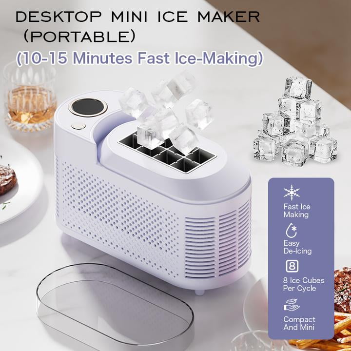 Countertop Portable Small Mini Ice Makers - 8 Ice Cubes Ready in 15 Mins, DIY Ice Making & Easy Ice Release, Suitable for Home, Kitchen, RV & Camping(Purple)