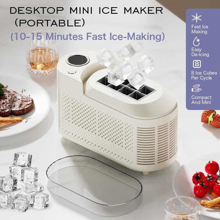 Countertop Portable Small Mini Ice Makers - 8 Ice Cubes Ready in 15 Mins, DIY Ice Making & Easy Ice Release, Suitable for Home, Kitchen, RV & Camping(White)