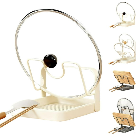 Countertop Pot Lid Organizer, Stainless Steel Lid Holder with Spoon ...