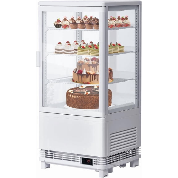 Countertop Refrigerator Display Case, 3-Tier Pastry Showcase 2.8 cu ft with LED Lights, Frost-Free, Sliding Door, White