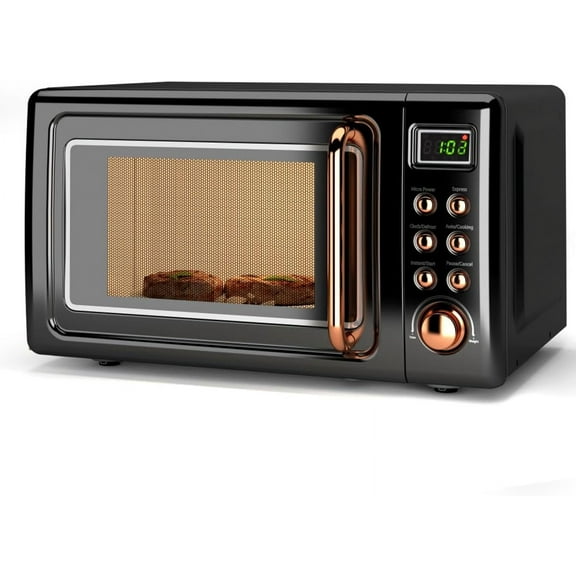 Countertop Retro Microwave Oven 0.7 Cu Ft Small Microwave with Defrost 5 Micro Power 8 Auto-cooking Set & Child Lock Compact Microwave w/10 Inch Turntable 60-min Timer LED Display 700W