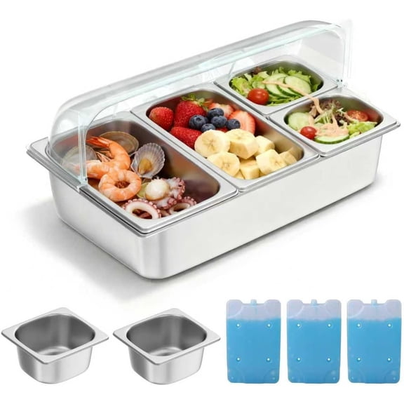 Countertop Serving Display Container, Cold Buffet Server, Salad Bar Buffet Station for & Cold Serving Trays for Parties, Restaurant or Kitchen(6 Pans 2 Sizes)