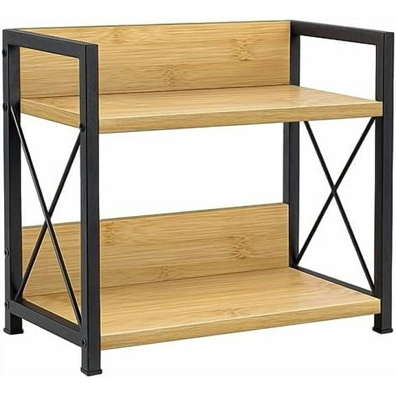 Countertop Shelf Organizer, 2 Tier Kitchen Spice Rack Organizer for Countertop, Wood Coffee Counter Shelf Organizer for Home (Bamboo, S)