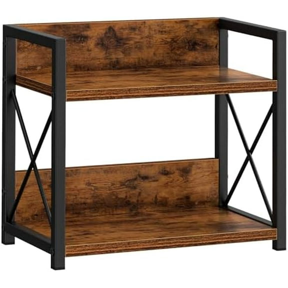 Countertop Shelf Organizer, 2 Tier Kitchen Spice Rack for Countertop, Wood Coffee Counter Shelf Organizer for Home (Brown, S)