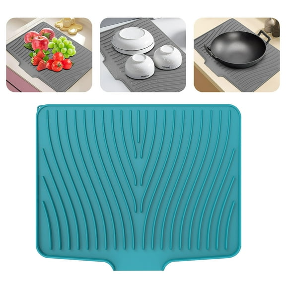 Countertop Silicone Drying Mat, Drainage Divider Tray, No-Drill Waterproof Pad, Dish Rack Organizer, Non-Slip Kitchen Accessory