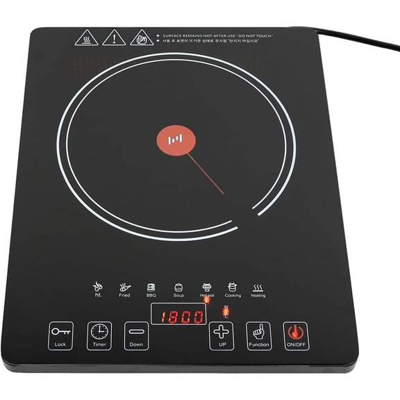 Countertop Single Burner Compact Stove for Home Dorm Office,Portable Electric Cooktop,1800W with LED Touch Screen,8 Power & 8 Temperature Levels,Timer,Microcrystalline Panel
