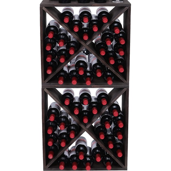 Countertop Solid Wood Stackable 48-Bottle Wine Rack Cube Cabinet Black Bestseling