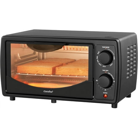 Countertop Toaster, Mini Toaster Combo, 4-Slice Set, Mini Oven, 9" Pizza, Compact Oven, 2 Shelves, Toast, Bake, Broil, 950W