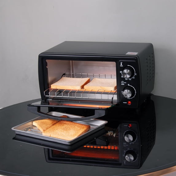 Countertop Toaster Oven 9.6L 4 Slices Compact Size Even Heating for Toast Pizza Bake Broil Apartment Dorm