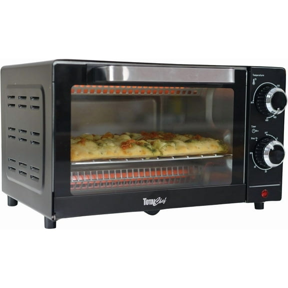 Countertop Toaster Oven for Toast, Bake, Broil, Pizza, Compact Size For Small Kitchen, Appliance with Timer, Black