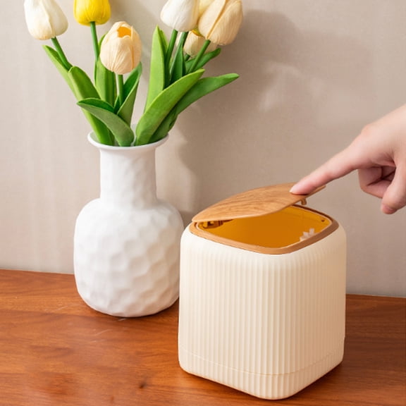Countertop Trash Can Push Button Plastic Wastebasket Small Recycle Bin for Bedside Table Desktop Office Bedroom Kitchen Bathroom Coffee Table Hidden Inner Bucket Storage