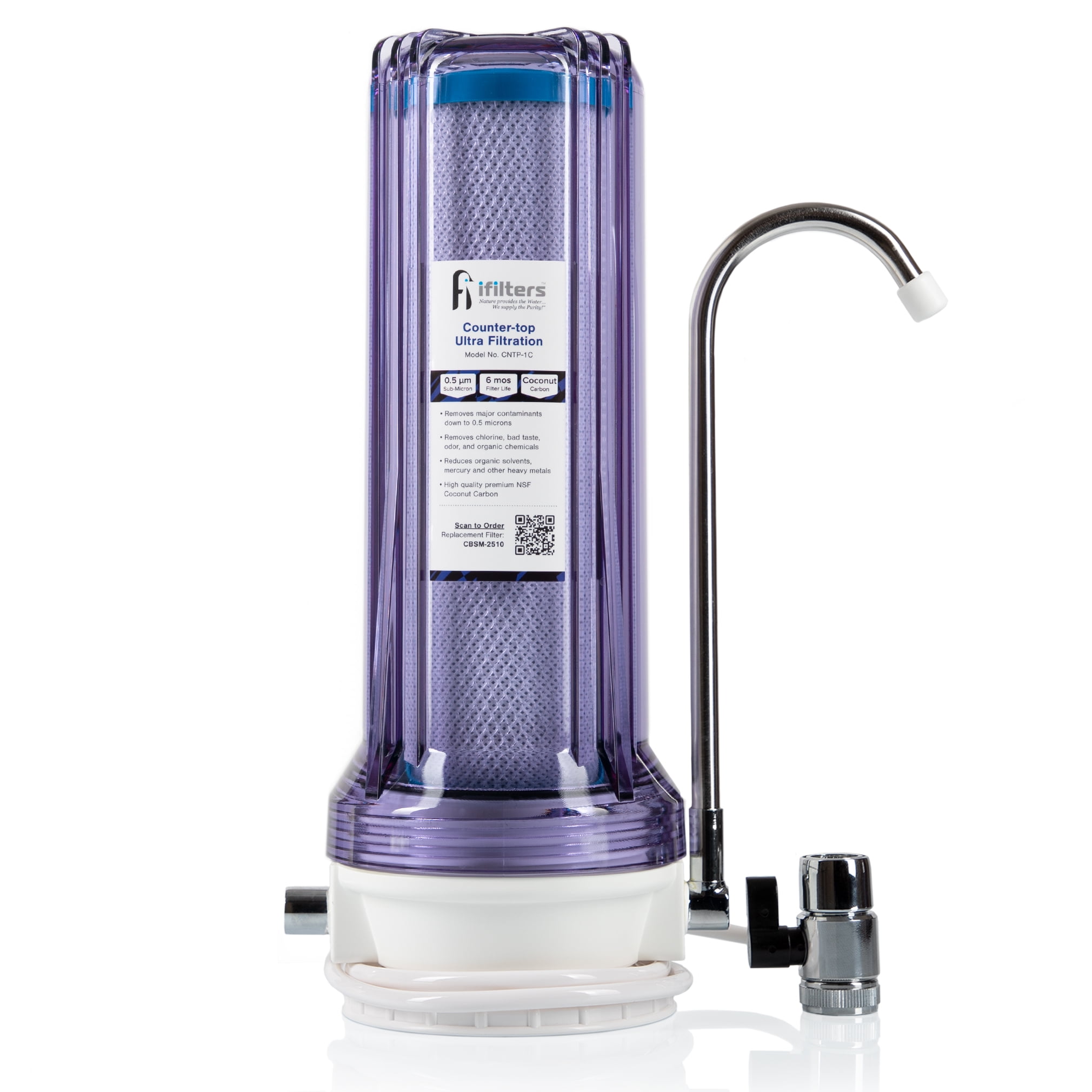 Countertop Ultra Drinking Water Filter For VOCs Cysts Pesticides Herbicides Chlorine Taste & Odor - Clear, Built in USA