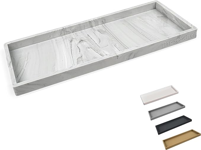 Marble Gray and White Silicone Bathroom Vanity Tray